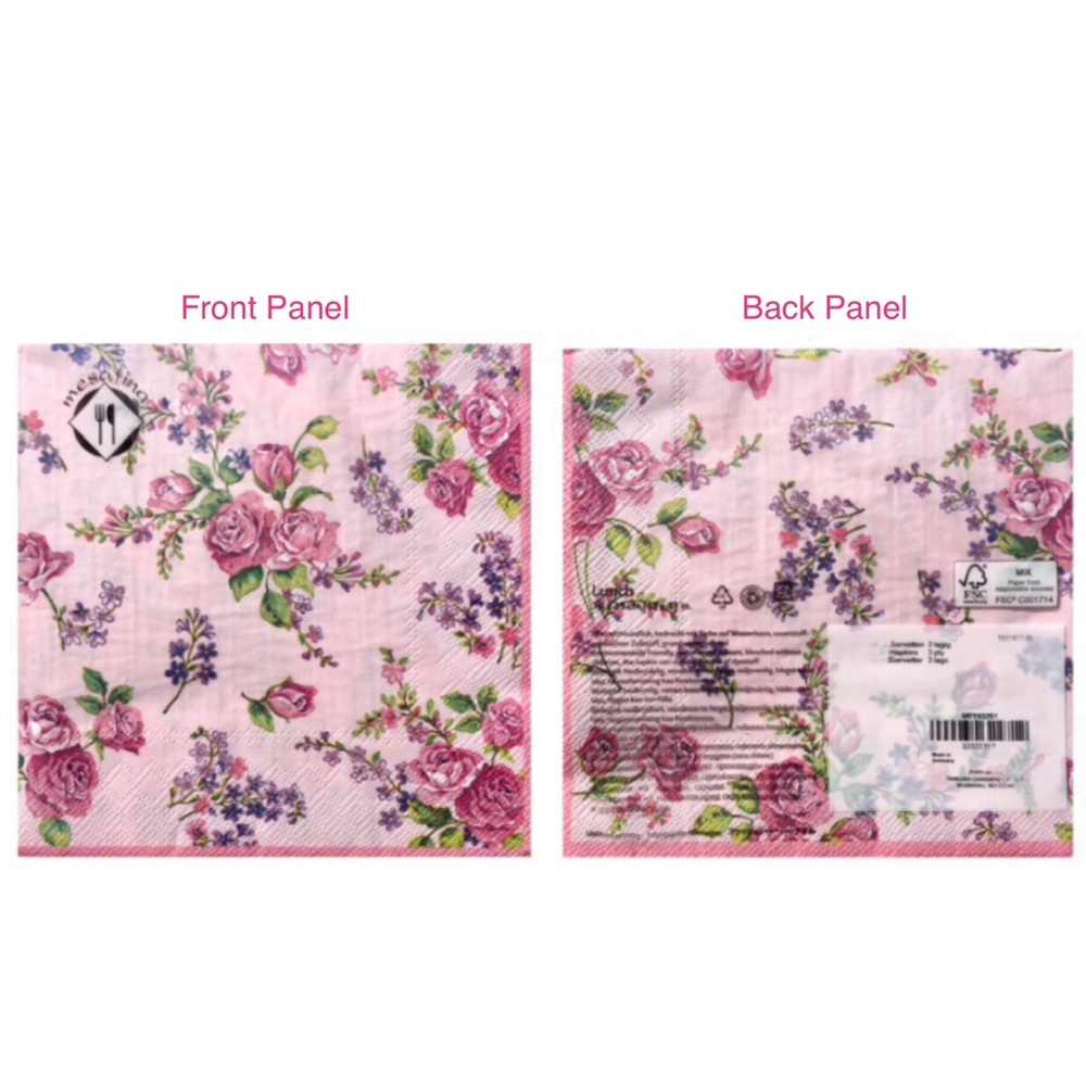 MesaFina Two (2) INDIVIDUAL Roses Are Pink Decoupage Luncheon Napkins